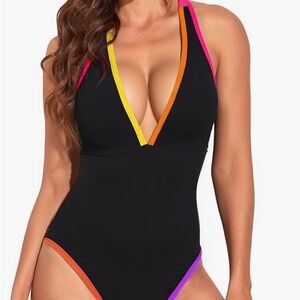 One Piece Swimsuit Tummy Control High Waisted Tie-Dye Monokini Bathing Suit M